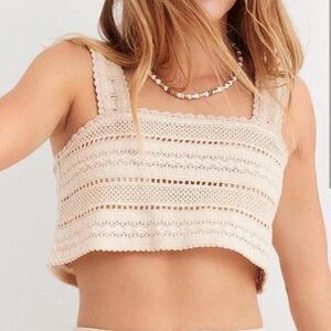 Aerie Beige Crochet Crop Top